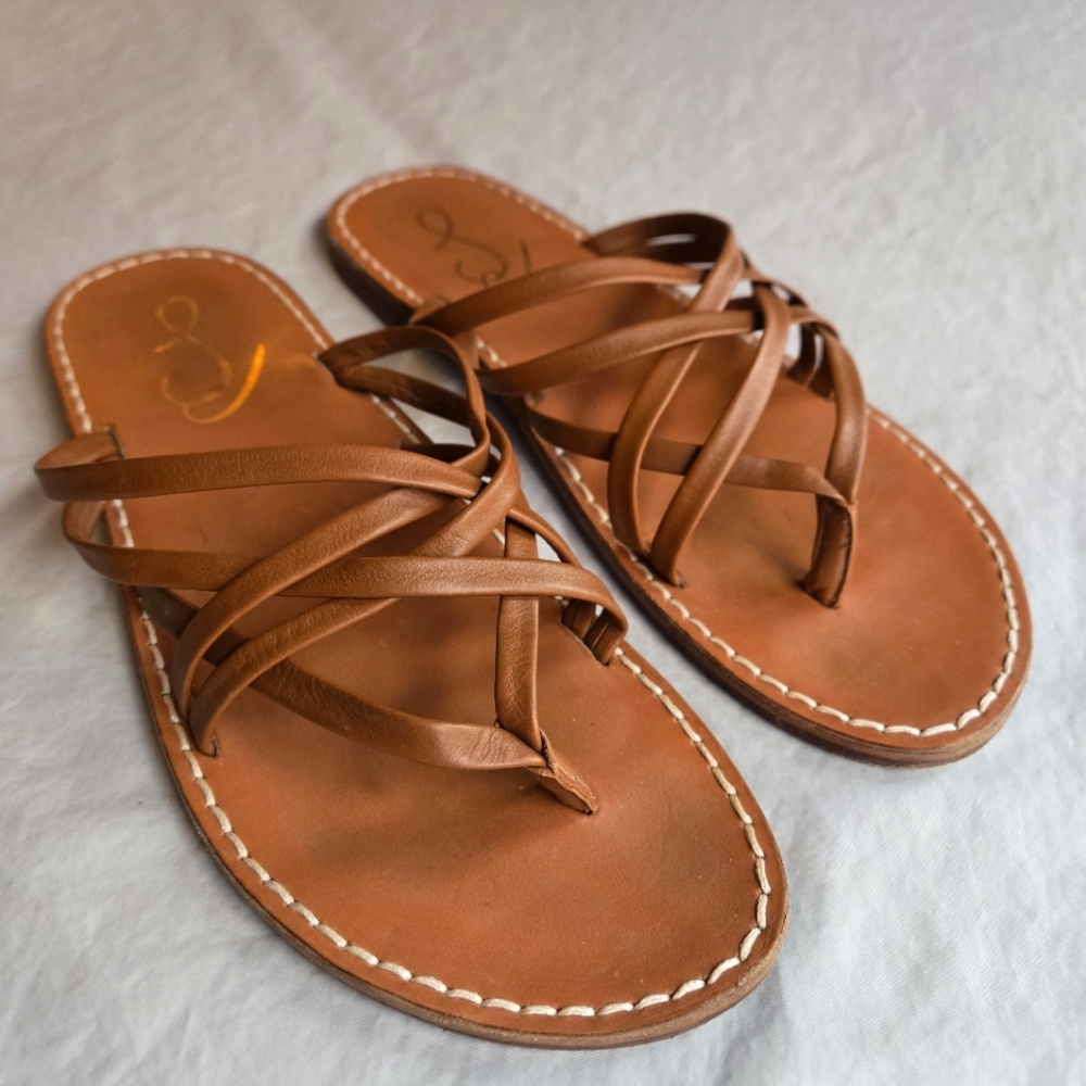 Sam Edelman Marinea Strappy Slide Sandal 8.5 Saddle Brown Leather